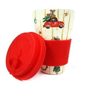 TINYMILLS Christmas Tree Red Vintage Truck Holiday 14oz Travel Mug - Eco-Friendly Reusable Plant Fiber Travel Mug Birthday Gift Stocking Stuffer Teacher Coach Gift