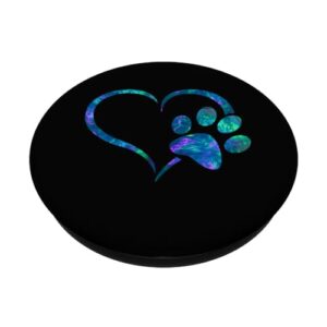 Teal blue Purple Dog Paw Print heart For Dogs Lover PopSockets Standard PopGrip