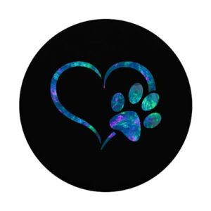 Teal blue Purple Dog Paw Print heart For Dogs Lover PopSockets Standard PopGrip