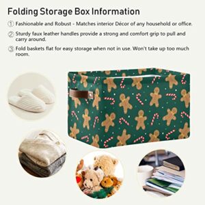 xigua Christmas Candy Gingerbread Man Storage Basket Foldable Storage Bin Canvas Rectangular Storage Basket with Leather Handles for Home Closet & Office Decoration