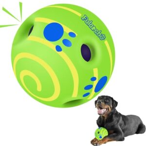 dikeiuta wobble giggle dog ball, interactive chew wobble wag giggle ball for dogs with funny sounds, squeaky dog toys ball for relieve anxiety, grinding teeth, gifts for dogs-5.51''(large)