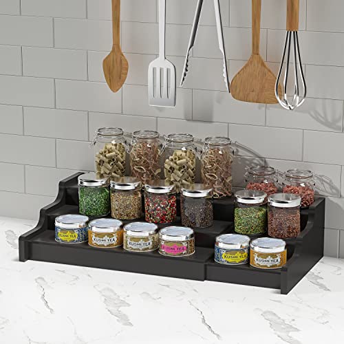 Ruichang Spice Rack Organizer Expandable Seasoning - Bamboo 3 Tiered Spice Display Shelves Rack Spice Storage Holder for Inside Cabinet Countertop Kitchen