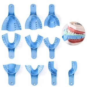 annhua dental impression trays autoclavable 10 pcs, perforated impression trays set plastic teeth holder for dental clinic, lab equipment, dental students - blue