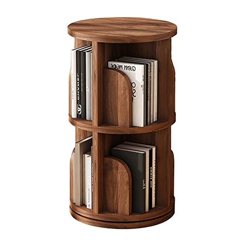 ZZFF Solid Wood Revolving Bookcase,Rotating Bookshelf 360 Display,Multi-Functional Floor Standing Storage Rack Organizer for Kids Room Bedroom Livingroom-Walnut 2 Tier 39x39x67.4cm(15x15x27inch)