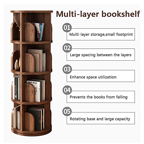 ZZFF Solid Wood Revolving Bookcase,Rotating Bookshelf 360 Display,Multi-Functional Floor Standing Storage Rack Organizer for Kids Room Bedroom Livingroom-Walnut 2 Tier 39x39x67.4cm(15x15x27inch)