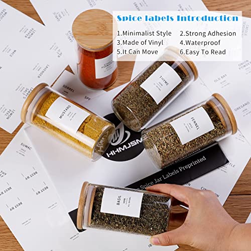 12 Pcs Glass Spice Jars With Bamboo Airtight Lids - 8oz Thicken(2.4mm) Spice Containers With 148 Minimalist Preprinted Waterproof Spice Labels - Kitchen Empty Small Storage Jars For Seasoning, Herb Storage and Organization