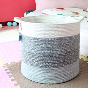 Casaphoria Cotton Rope Storage Basket for Organizing,Round Blanket Basket Living Room,Woven Laundry Basket with Handles for Bathroom Bedroom,Stripe Woven Cotton Laundry Hamper,Gradient Gray