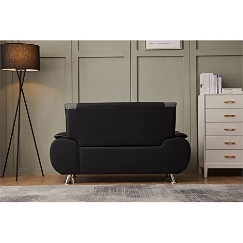 Kingway Furniture Lilian Faux Leather Livingroom Loveseat in BlackGray