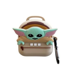 oinbxw case for airpods 3 3rd generation, 3d cute and interesting baby yoda character skin soft silicone protective cover, with keychain accessory set, suitable for boys and girls (cream color)