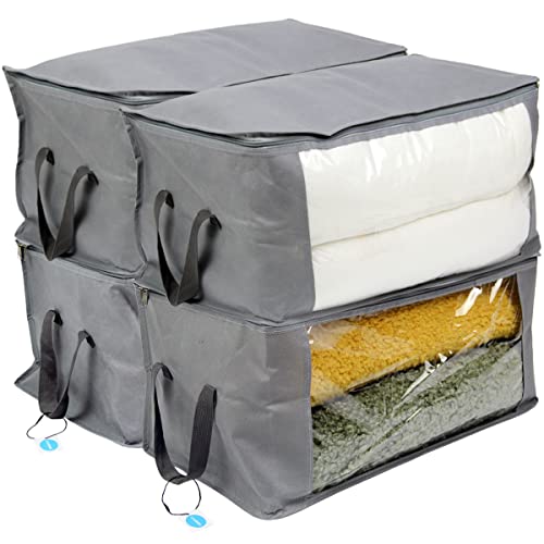 Casaphoria 4pcs Large Capacity Thick Fabric Clothes Storage Bag for Organizing Bedroom,90L Reinforced Handles Foldable Blanket Zipper Container,Closet Storage Baskets Stackable for Wardrobe,Dustproof