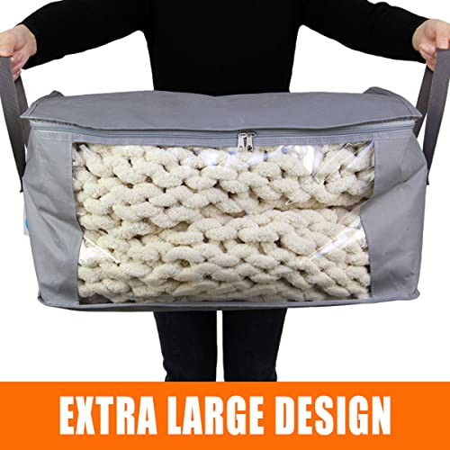 Casaphoria 4pcs Large Capacity Thick Fabric Clothes Storage Bag for Organizing Bedroom,90L Reinforced Handles Foldable Blanket Zipper Container,Closet Storage Baskets Stackable for Wardrobe,Dustproof