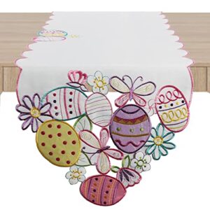 owenie easter table runner, embroidered and cutwork colorful eggs table runner for easter holiday and spring season table decor, 13 x 70 inch cute dresser scarves