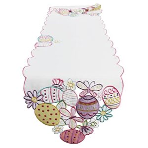 OWENIE Easter Table Runner, Embroidered and Cutwork Colorful Eggs Table Runner for Easter Holiday and Spring Season Table Decor, 13 x 70 Inch Cute Dresser Scarves