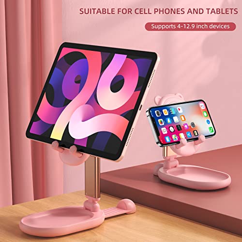 xuenair Pink Phone Stand for Desk Cute,Foldable Adjustable Cell Phone Stand, Kawaii Portable Phone Holder for All Cell Phones iPhone 11 12 13 Pro Max Sumsung ipad Switch Kindle Google