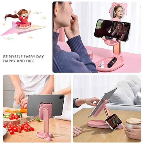 xuenair Pink Phone Stand for Desk Cute,Foldable Adjustable Cell Phone Stand, Kawaii Portable Phone Holder for All Cell Phones iPhone 11 12 13 Pro Max Sumsung ipad Switch Kindle Google