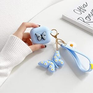 Jeriwell Compatible with AirPods 3rd Generation Case Cover Soft Silicone Waterproof 3D Butterfly with Keychain for Airpods 3 Charging Case 2021 for Women Girls (Light Blue)