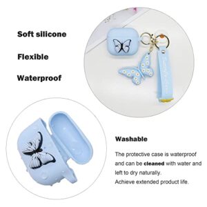 Jeriwell Compatible with AirPods 3rd Generation Case Cover Soft Silicone Waterproof 3D Butterfly with Keychain for Airpods 3 Charging Case 2021 for Women Girls (Light Blue)