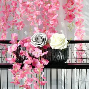 Mandy's 12pack Hot Pink Flowers Flowers Artificial Silk Wisteria Vine Ratta Hanging Fake Plants 43” for Home Party Wedding Decorations