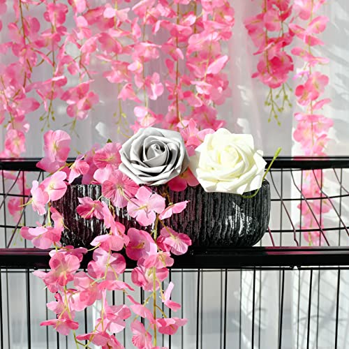 Mandy's 12pack Hot Pink Flowers Flowers Artificial Silk Wisteria Vine Ratta Hanging Fake Plants 43” for Home Party Wedding Decorations