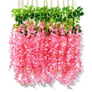 mandy's 12pack hot pink flowers flowers artificial silk wisteria vine ratta hanging fake plants 43” for home party wedding decorations