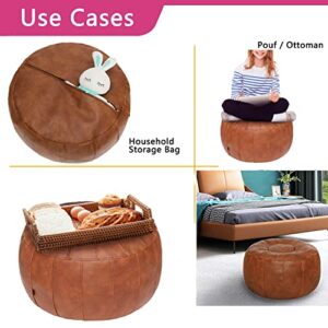 Thgonwid Unstuffed Handmade Moroccan Round Pouf Foot Stool Ottoman Seat Faux Leather Large Storage Bean Bag Floor Chair Foot Rest for Living Room, Bedroom or Wedding Gifts (Light Brown)