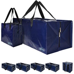 yunswag moving bags heavy duty, large storage bags recycled reusable plastic totes with zipper and carrying handles packing supplies for camping, clothes moving container, college dorm room essentials