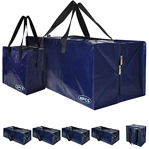 YUNSWAG Moving Bags Heavy Duty, Large Storage Bags Recycled Reusable Plastic Totes with Zipper and Carrying Handles Packing Supplies for Camping, Clothes Moving Container, College Dorm Room Essentials