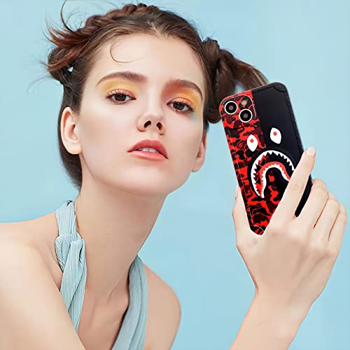 Itsfaxinke Red Black Phone Case for iPhone 13 Teen Kid Boy Girl Cool Cute, Nonslip Sleek Smooth iPhone 13 Cover Fun Anime Funny Cartoon, Fashion Full Body Protective Soft iPhone13 Case (RBshark)