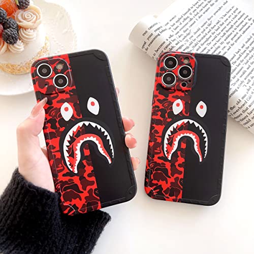 Itsfaxinke Red Black Phone Case for iPhone 13 Teen Kid Boy Girl Cool Cute, Nonslip Sleek Smooth iPhone 13 Cover Fun Anime Funny Cartoon, Fashion Full Body Protective Soft iPhone13 Case (RBshark)