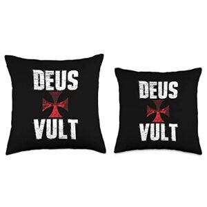 Deus Vult Crusader Templar Knight Designs Deus Vult-Catholic Crusader Templar Knight-Blood Cross Throw Pillow, 16x16, Multicolor