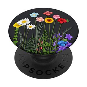 black space floral pattern flower bouquet phone popper popsockets swappable popgrip