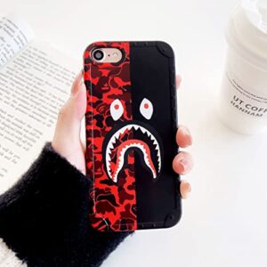 Itsfaxinke Red Black Phone Case for iPhone SE 2020 Teen Kid Boy Girl, Nonslip Slim Cool Fun Funny Design iPhone 7 iPhone 8 Cover, Fashion Cartoon Protective Soft iPhone SE3 2022 Case (RBshark)