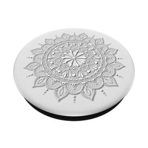 White Henna Mandala Floral Lace Phone Popper PopSockets Swappable PopGrip