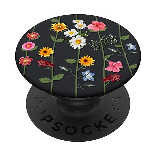 Black Wildflowers Floral Flower Pattern Phone Popper PopSockets Standard PopGrip