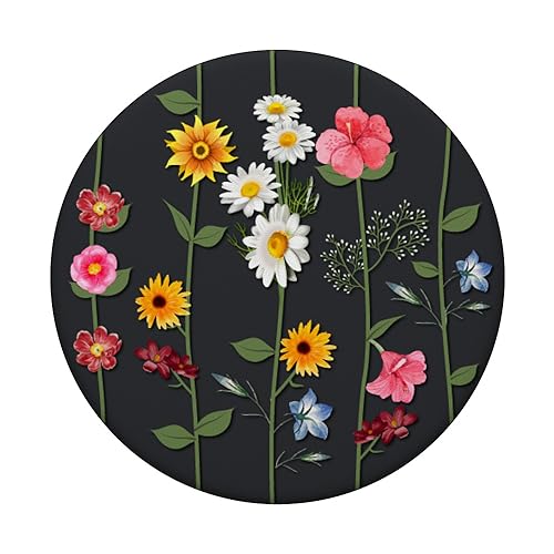 Black Wildflowers Floral Flower Pattern Phone Popper PopSockets Standard PopGrip