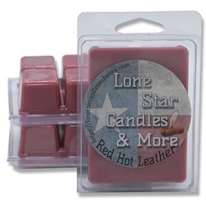 leather scented collection of premium lone star candles & more's hand poured soy wax melts, authentic aroma of genuine leather, and leather blends, wax cubes, usa made (red hot leather, 3-pack)