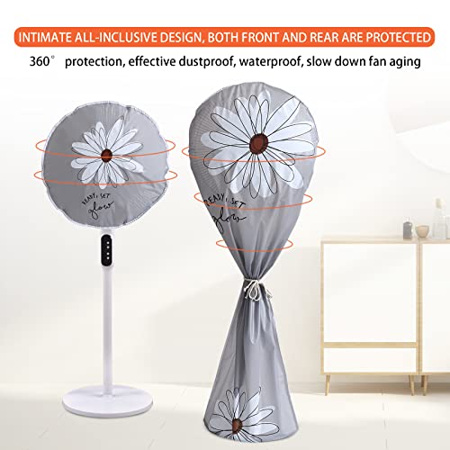 Cuayaes Fan Dust Cover Waterproof Dustproof Fan Cover, 2 Pack Washable Standing Round Fan Dust-Proof Cover, Household Floor Fan Cover Protective Cover (Gray Sun Flower)