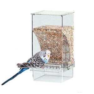 parrot automatic feeder no mess bird feeder food container feeding station foraging cage accessories acrylic suitable for parrot cockatoo canary love bird (transparent)