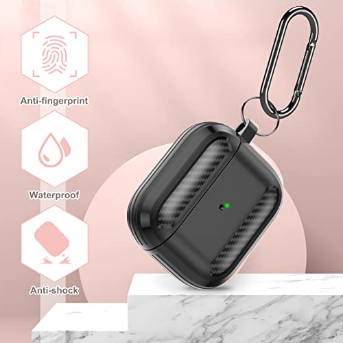 ORIbox Carbon Fiber Designed for Apple AirPods Pro Case, Full Protective Case Skin with Keychain - Fiber Black, ER500001