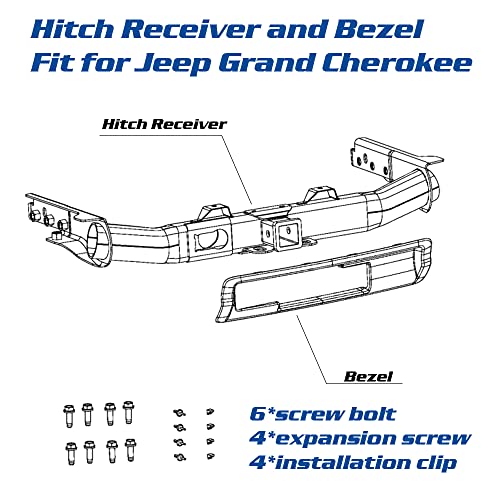 KKoneAuto Hitch Receiver and Bezel Class IV Compatible with 2011-2020 Grand Cherokee Trailer Tow Hitch Receiver 2 Packages Replacement for Part #82212180AD # 82212180AC