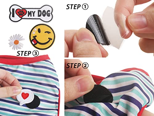 Yunison Dog Shirts with DIY Embroidery Velcro - 2pc Stripe Shirt&4 pc DIY Embroidery Velcro for Puppy or Kitty Clothes, for Daily Wearing or Pet Gift