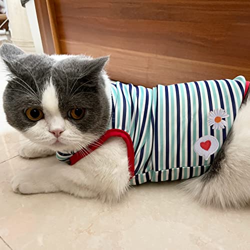 Yunison Dog Shirts with DIY Embroidery Velcro - 2pc Stripe Shirt&4 pc DIY Embroidery Velcro for Puppy or Kitty Clothes, for Daily Wearing or Pet Gift