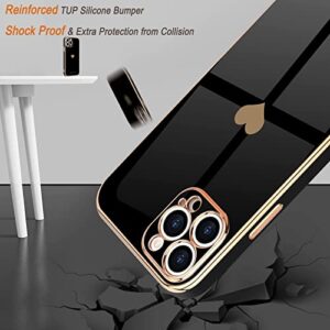 Teageo for iPhone 12 Pro Max Case for Women Girl Cute Love-Heart Luxury Bling Plating Soft Back Cover Raised Camera Protection Bumper Silicone Shockproof Phone Case for iPhone 12 Pro Max, Black