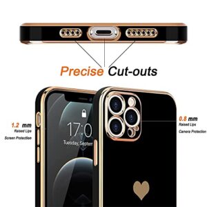 Teageo for iPhone 12 Pro Max Case for Women Girl Cute Love-Heart Luxury Bling Plating Soft Back Cover Raised Camera Protection Bumper Silicone Shockproof Phone Case for iPhone 12 Pro Max, Black