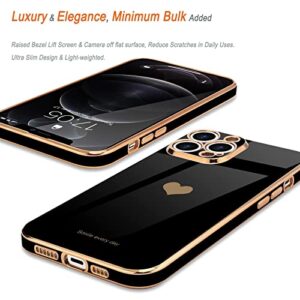 Teageo for iPhone 12 Pro Max Case for Women Girl Cute Love-Heart Luxury Bling Plating Soft Back Cover Raised Camera Protection Bumper Silicone Shockproof Phone Case for iPhone 12 Pro Max, Black