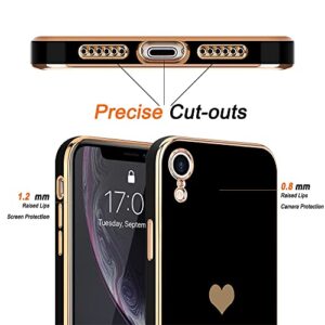 Teageo Compatible with iPhone Xr Case for Women Girl Cute Love-Heart Luxury Bling Plating Soft Back Cover Raised Full Camera Protection Bumper Silicone Shockproof Phone Case for iPhone Xr, Black