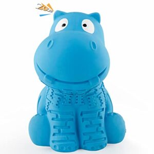 petizer indestructible squeaky dog toys for aggressive chewers, durable tough latex toys for heavy chewers, natural rubber toys for small/medium/large dogs, blue hippo