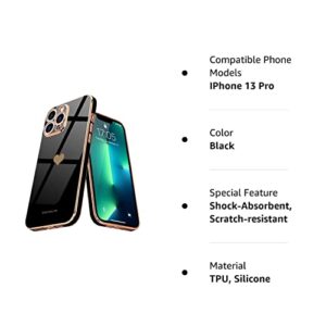 Teageo for iPhone 13 Pro Case for Women Girl Cute Love-Heart Luxury Bling Plating Soft Back Cover Raised Full Camera Protection Bumper Silicone Shockproof Phone Case for iPhone 13 Pro, Black