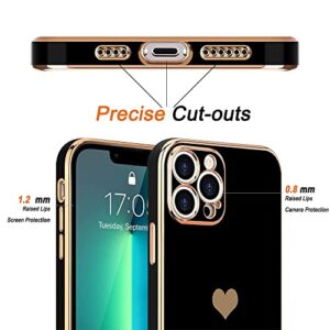 Teageo for iPhone 13 Pro Case for Women Girl Cute Love-Heart Luxury Bling Plating Soft Back Cover Raised Full Camera Protection Bumper Silicone Shockproof Phone Case for iPhone 13 Pro, Black