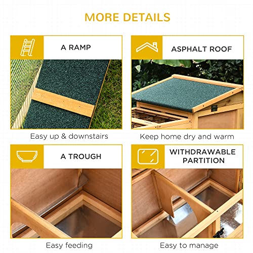 PawHut 2 Levels Outdoor Rabbit Hutch with Openable Top, 59" Wooden Large Rabbit Cage with Run Weatherproof Roof, Removable Tray, Ramp, Yellow